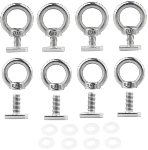 GIVIHGETI Lot de 8 écrous annulaires M8 avec vis à tête marteau M8 x 20 mm, vis à œil en acier inoxydable 304, boulons à œillet, œillet pour accessoires de levage