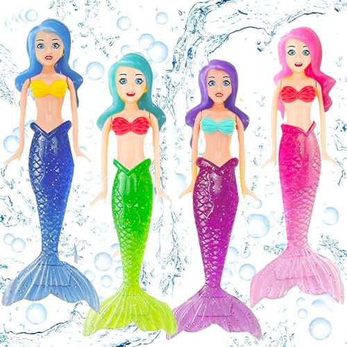 SOPSTUO 4Pcs Mermaid Swimming Pool Toys Diving Toys for Swimming Pool Games, Training Toys, Dive Bath, Children's Gifts