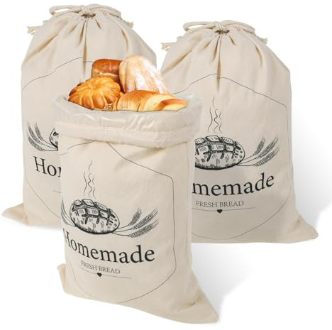 BAODBF 3 cestas de pan de tela con cordón, 35 x 50 cm, bolsas de pan de lino para hacer pan casero, bolsa de pan con lámina interior, bolsa de pan para mantener el lino fresco