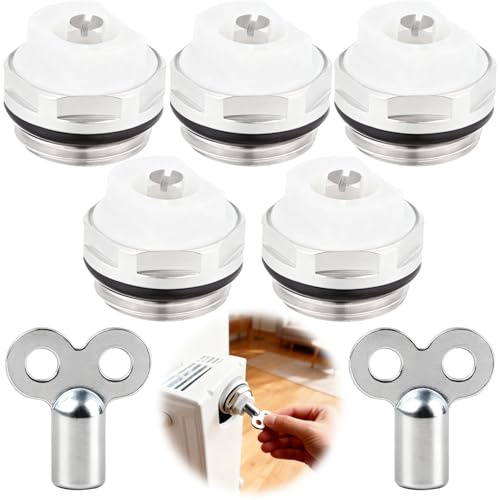 5 piezas válvulas de purga de radiador con 2 llaves de purga, boquilla de escape de 1/2 pulgada, tornillo de purga, válvula de calefacción manual, llave de calefacción, boquilla de escape, tapón de