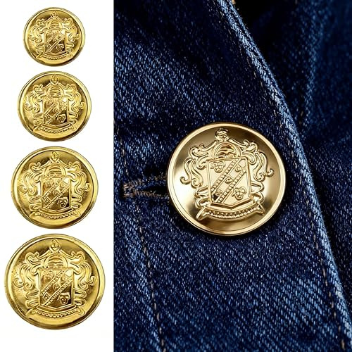 HYMC 40Pcs Gold Metal Shank Buttons 4 Sizes 15/18/21/25mm Vintage Sewing Buttons for Blazer Suit Jackets Uniform Handmade