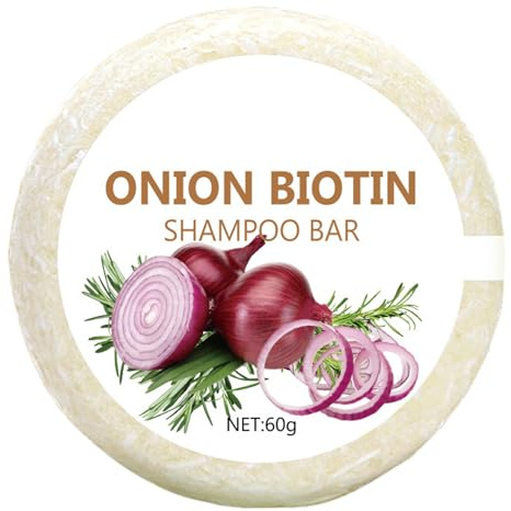 Barra de champú de biotina, 60 g de cebolla, barra de champú de romero, limpieza profunda e hidratación, hidratación y limpieza profunda de cebolla, jabón sólido para todo tipo de cabello