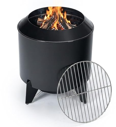 Relaxdays Braciere senza fumo, 2 in 1 con griglia, acciaio, nero