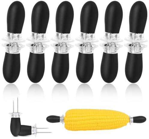 6 pares de brochetas de maíz, soportes para mazorcas de maíz, tenedores dobles para parrilla, brochetas para barbacoa y cocina, soportes para maíz dulce, color negro.