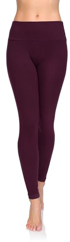 SOFTSAIL Leggings 95% Cotton Womens Leggings High Waist Leggings Full Length Ladies High Waisted Leggings Tummy Control Lady Legging Stretchy Pants Free Time Relax Walking Plum, 10
