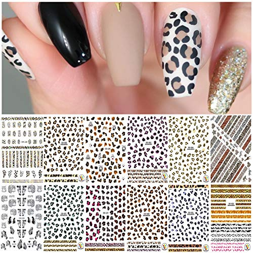 EBANKU 12 Feuilles Léopard Autocollant pour Ongles