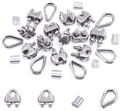 Swpeet Juego de accesorios de cuerda de alambre M2 (1/16 pulgadas), incluye abrazadera de cable M2, dedal de acero inoxidable M2, funda de bucle de aluminio de 2 mm, perfecto para cable de