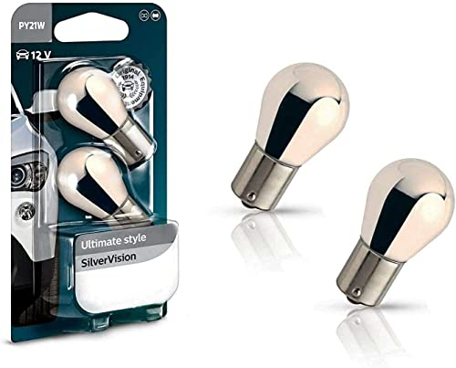 2x Philips PY21W 12V 12496SVB2 Silver Vision Ultimate Style Blinker vorne hinten Seitenblinker Ersatz Halogen Auto Lampe E-geprüft
