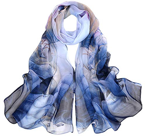 BLURBE Chiffon Scarf Women - Ladies Scarves Lightweight Floral Print Chiffon Scarfs Shawls and Wraps for Womens Spring Autumn