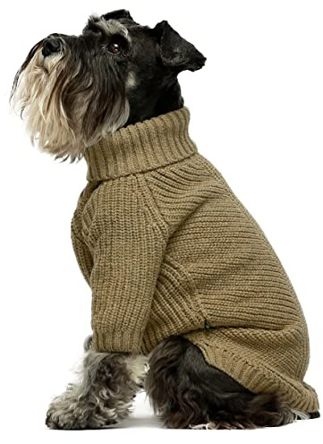 Fitwarm Thermal Knitted Dog Sweater Doggy Winter Coat Pet Clothes Doggie Turtleneck Jacket Puppy Outfits Cat Sweatsuit Sage Green Medium