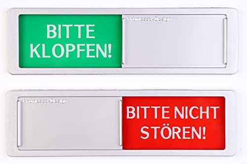 Bitte Klopfen - Bitte Nicht Stören Schild - Mit Schieber - Bitte Klopfen - Bitte Nicht Stören Schiebeschilder - Klebeschild - 17,5 x 5 x 0,7 cm - 3M Klebefläche - Schilder mit Schiebefunktion.