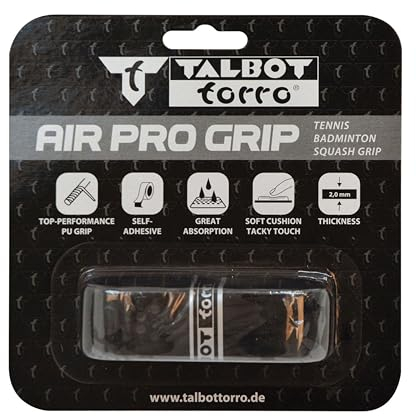 Talbot Torro Badminton Griffband Air Pro Grip, Basis Griffband aus PU, für Badminton, Squash, Tennisschläger, 115 x 2,5 cm, Stärke 2,0 mm, im Einzelblister, 449162, Schwarz