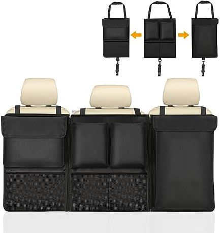 URAQT Car Boot Organiser, Trunk Tidy Organiser Bag, Detachable Multi-Pocket Seat Back Protectors with Zipper, Water-Proof Durable Foldable Children's Travel Storage, 90x46cm