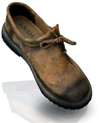 Arshman Lederhosen Men's Bavarian Authentic German Shoe for Outfit Trachten Shoes Real Leather Western Traditional Oktoberfest Shoes Brown