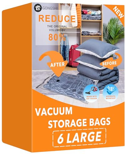 6 Large Vacuum Storage Bags,Space Saver Sealer Compression Bags for Blankets, Comforters, Pillows, Clothes Storage