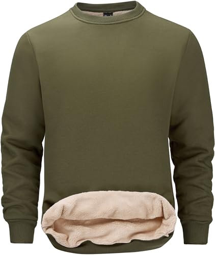 Tansozer Winterpullover Herren Warm Arbeitspullover Dickes Fleece Sweatshirt Winter Pullover Thermo Fleecepullover Crewneck, Armeegrün, XL