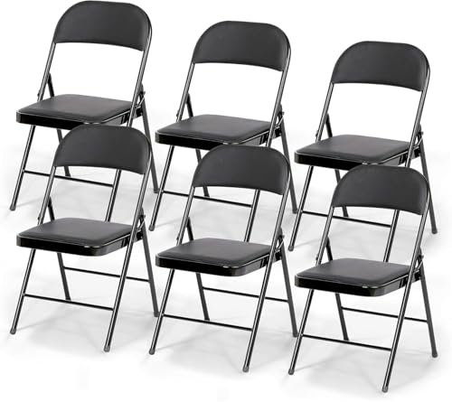 Klappstuhl mit Kissen - Gepolsterte Klappstühle 6er-Set, schwarze Klappstühle aus Metall mit gepolsterten Sitzen für Veranstaltungen, Büros, Hochzeitsfeiern, 150 kg Tragkraft (Schwarz, 6er-Set)