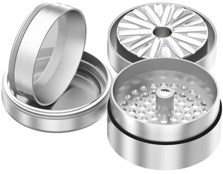 Premium Grinder édenté Hollywood | Édenté | Aluminium de qualité aérospatiale | 4 parties | Moulin (Mill) à herbes (Flower) | Comprend un tamis fin, un compartiment pour pollen (Argent)
