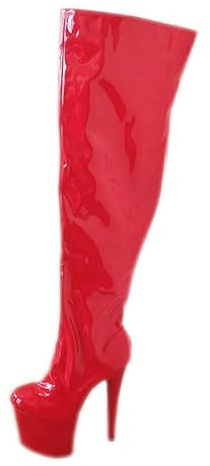 denova's Women's Patent 7.9 High Heel Platform Pole Dance Overknee Thigh High Boots with Zipper, red, 8.5 UK