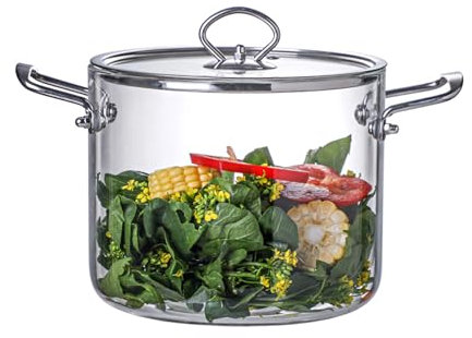 Zjyufy 4,5L Übergröße Glastopf mit Deckel, hitzebeständiger Glas-Suppentopf mit Edelstahl-Doppelgriffen, universelles Glas-Kochgeschirr für Nudeln, Suppe, Milch