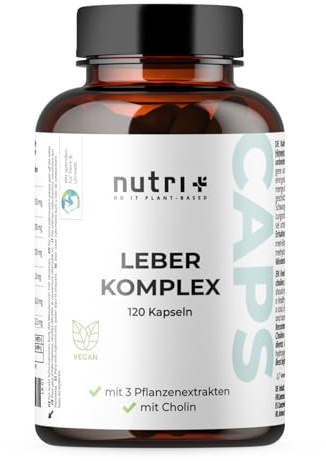 Nutri + Complejo Epático 120 Cápsulas – a Base de Plantas y Colina Vegan – con Cardo Mariano, Alcachofa y Diente de León – Sin Gluten, Sin Lactosa