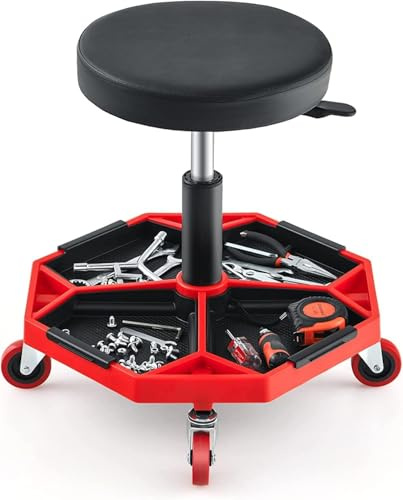 FANTASK Siège Roulant d'atelier réglable en Hauteur de 41 à 55 cm - avec étagère et 4 roulettes universelles - Tabouret de Travail pour Outils - Charge maximale : 150 kg