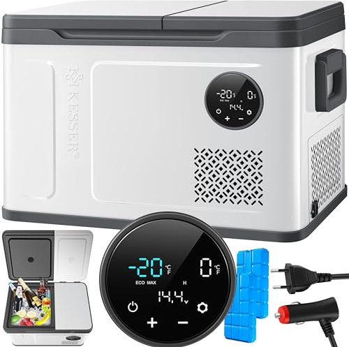 KESSER® Kompressor Kühlbox 2in1 Doppelzone Kühl & Gefrierfach 31 Liter elektrische Gefrierbox mit 2x Kühlakkus & LED-Touch-Bedienung | Kühlschrank Kühlung bis -20 °C für Camping, Auto, Lkw 12/24V 230V