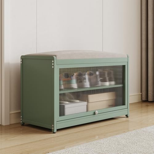 BAKAJI Scarpiera con Seduta e 2 Scomparti Interni Salvaspazio, Mobile Panca Porta Scarpe con Anta Trasparente e Base Antiscivolo per Ingresso, Camera da Letto, Ingresso 70 x 32 x 45 cm (Verde)