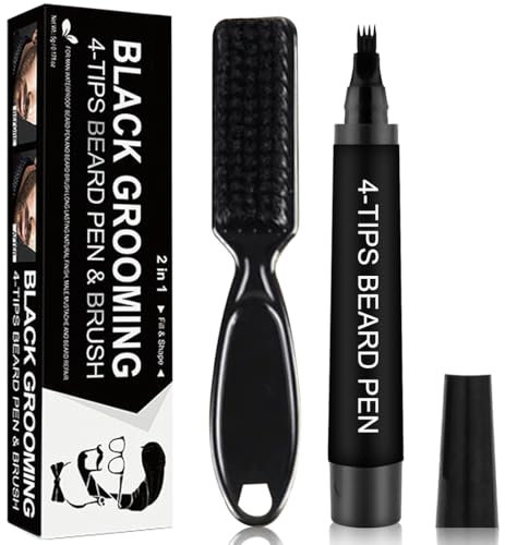 Penna Filler per Barba da Uomo,Beard Filling Pen Kit,Kit Penna Barba Istantanea e Matita perBarba,Water Proof Micro-Fork Tip Beard Pen,Strumenti per ScolpireBarba E Modellare Le Sopracciglia(Nero)