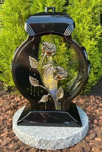 Lanterne funéraire avec motif de roses en or, 34 cm de haut, bougie funéraire, bougie funéraire, bougie funéraire, bougie funéraire avec bougie LED / sans socle