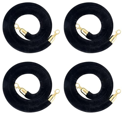 4 PCS Black Stanchion Velvet Rope, 5 Feet Crowd Control Stanchion Ropes with Gold Hook for Stanchion Post for Carpet Events Movie Theaters Grand Openings Hotels Party
