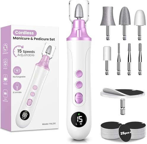 Maniküre Set Elektrisch, Pediküre Set Fußpflege Elektrisch Nagelfeile mit 9 Aufsätze zur Nagelpflege, Pediküreset Elektrisch mit 15 Geschwindigkeitsstufen und LED Licht für Hände und Füße