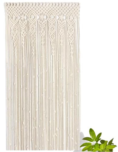 Cortina tejida bohemia para puerta, 90 x 180 cm, 95 x 200 cm, 100 x 200 cm, algodón, encaje, macramé, para colgar en la pared para boda, fondo, arco de ventana, decoración del hogar, color beige