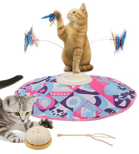 Nastopee Juguete Interactivo para Gatos,Juguete eléctrico 3 en 1 para Gatos,Juguete Inteligente para Gatos,3 velocidades,2 Modos de alimentación,Juego de Juguetes para Gatos de Todas Las Edades para