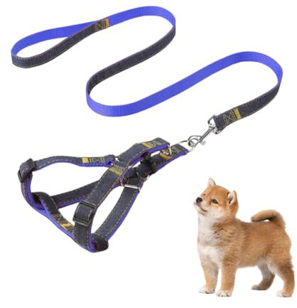 2 pièces Y-Type Harnais Anti Traction pour Chien pour Chiens, Bleu Harnais Chiot pour, Convient aux de 8 à 15 kg (avec Laisse).