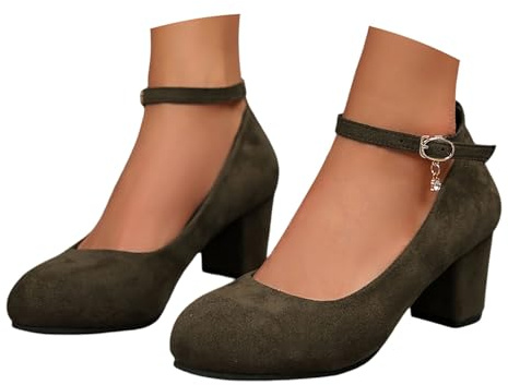 Hsternexy Dirndl Scarpe da donna con tacco Chunky, scarpe da ballo da sposa, con tacco a blocco, ballerine, eleganti per Dirndl, B2 verde militare, 36 EU
