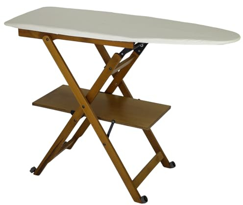 Marvin Asse da Stiro in Legno di Faggio Lara Richiudibile con Ruote e Ripiano Porta Biancheria Robusto Pieghevole Salvaspazio Made in italy (Noce)