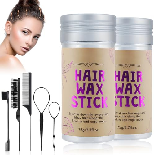 LAKPYN 2 Pezzi Bastoncino di Cera per Capelli,Con 5 Spazzole, Adatto per lisci, Crespi,Creare l'Acconciatura Perfetta