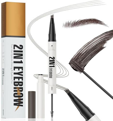 Zukqvrivelig Lápiz de Cejas 2 En 1 + Tinte para Cejas, Resistente al Agua, Resistente a Las Manchas, LapizCejas Microblading Waterproof para Cejas Naturales (03# Marrón Oscuro)