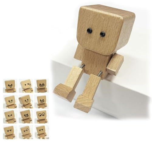 ZGDYi Figurine à Bascule en Bois - avec 12 Expressions magnétiques interchangeables, Figurine en Bois Faite à la Main, décoration Mignon créative pour Tableau de Bord de Voiture et Table en Naturel