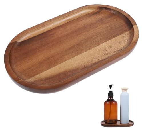 Wooden Serving Tray - Mini Wood Platters Small Round Tray for Coffee Bar, Bathroom Counter, Kitchen Counter, Vanity, Coffee Table, Candle Holder, Home Decor & Appetizer/Snack Serving