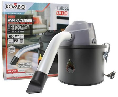 KOMBO - Mini Aspiracenere e Soffiatore 2 in 1 - Serbatoio 4 Litri in Acciaio Smaltato SPCC, 600W - Potenza Aspirante 13 Kpa - Per Stufe a Pellet, Caminetti, BBQ e Cenere Fredda