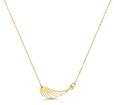 LAMUR Halskette damen, aus 585er-Gold, Kette für Damen (Engelsflügel)