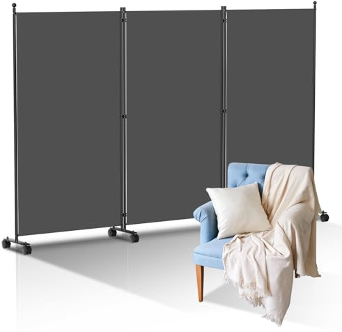 Ollewiellan Paravent rumsavdelare inomhus, paravent vikbar, 3 delar, 263 x 181 x 30 cm, insynsskydd för sovrum, skiljevägg, insynsskydd av polyesterfiber, skiljevägg, rumsavdelare på hjul (antracit)