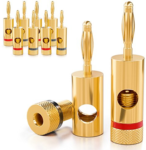 deleyCON 10x Fiche Banane Plaqué Or et Vissable pour Câbles Boîtiers Amplificateurs Récepteurs AV Amplificateurs de Puissance HiFi Chaînes Stéréo