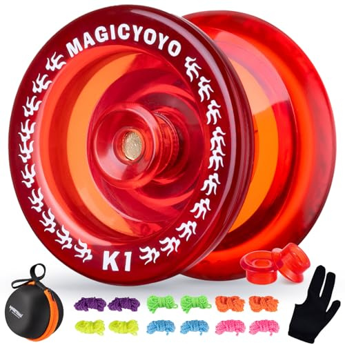 YOSTAR K1 Responsive Yoyo for Kids & Beginners, Professional Trick Yo Yo | Plastic with 2 Hubstacks, 12 Yoyo Strings & Case, Festive Plastic Yo-Yo, Crystal Red