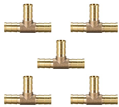 sourcing map 10mm or 3/8 ID Brass Barb Splicer Fitting,T-Shaped 3 Ways,Barb Hose Fitting Air Gas Water Fuel,Barbed Tee Connector,5pcs