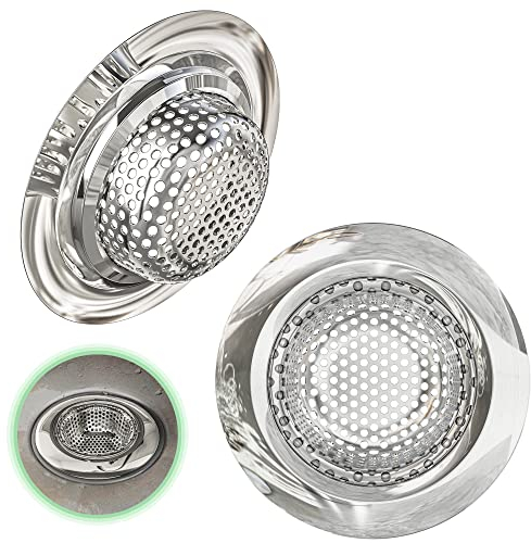 Filtre evier Kitchen Helpis® 17g, Lot de 2, pour Tous Les drains, Grille evier Cuisine, Grille évier, bonde a evier, Grille Baignoire, Chaine Attrape Cheveux 7cm, Grille lavabo, bonde Douche