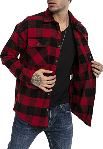 RED BRIDGE Camisa Casual para Hombres Blusa a quadros Chauqueta Plaid Shirt Vintage Rojo-Negro S