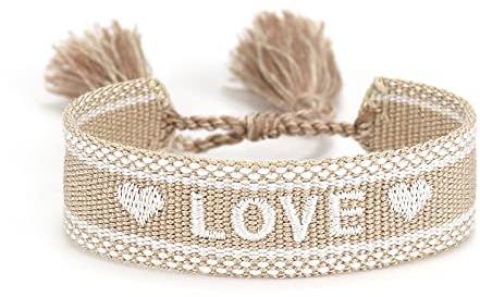 Generisch gewebtes Armband, Freundschaftsarmband, Webarmband, besticktes Armband (LOVE mit Herz beige)